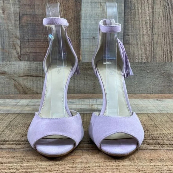 Botkier New York Purple Suede Leather Tassel Slingback Heel Womens 8 Peep Toe - Picture 3 of 16